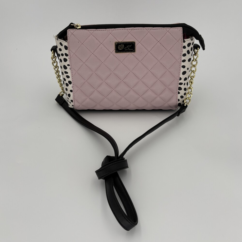Luv Betsey by Betsey Johnson Pink Quilted Dalmatian Crossbody Bag Gold Chain